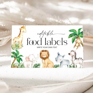 Editable Safari Baby Shower Food Label, Jungle Safari Food Label, Editable Buffet Labels, Tent Card Food Labels, Safari Place Cards  #WLDB