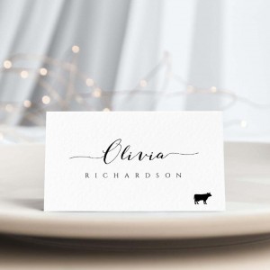 Place Card Template With Meal Icons, Editable Wedding Place Cards, Printable Escort Cards, Folded Place Cards Flat, Templett , BW1