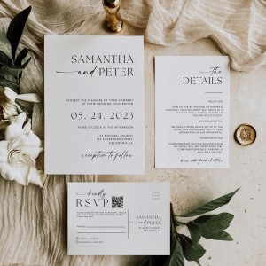 Wedding Invitation Template Set, Minimalist Wedding Bundle with QR Code RSVP, Printable Editable Wedding Invites MM1