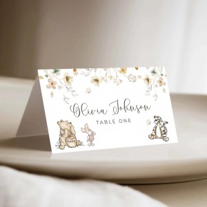 Winnie The Pooh Place Card Template, Editable Gender Neutral Food  Cards, Printable Escort Cards, Folded Place Cards Flat, Templett , WTPG