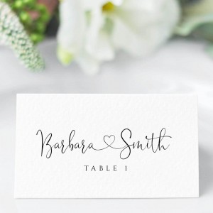 AMORA - Place Card Template , Editable Wedding Place Cards, Printable Escort Cards, Folded Place Cards Flat, Meal Icons,Templett, Heart