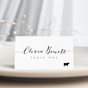 Place Card Template With Meal Icons, Editable Wedding Place Cards, Printable Escort Cards, Folded Place Cards Flat, Templett , BW1